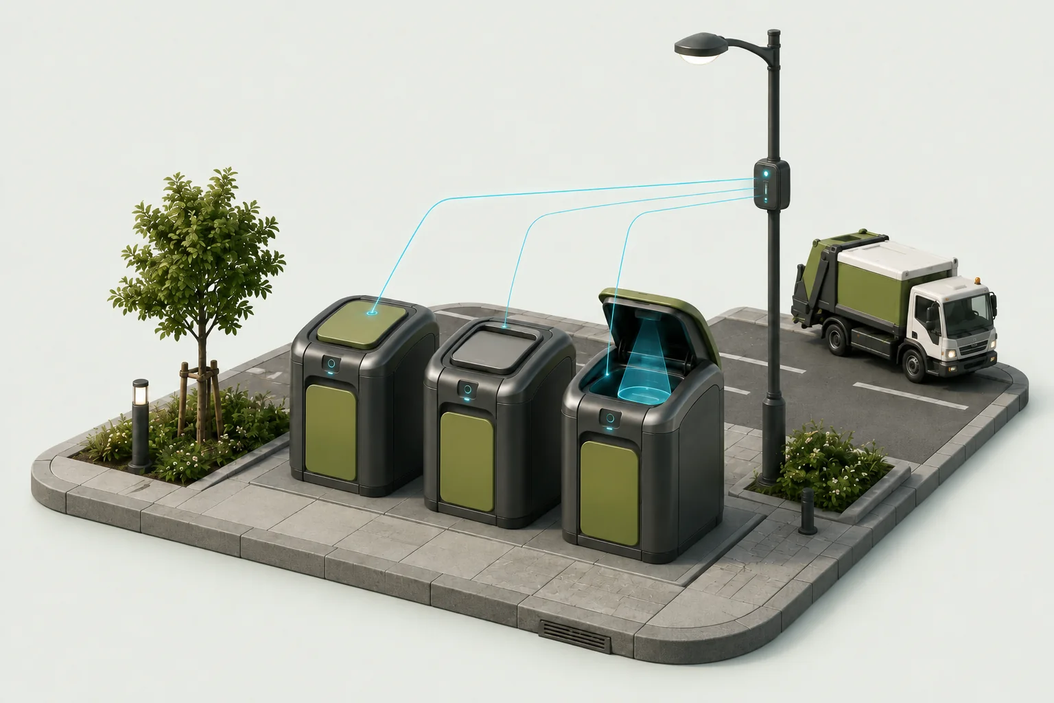 Cassonetti con sensori di riempimento collegati a una rete IoT
